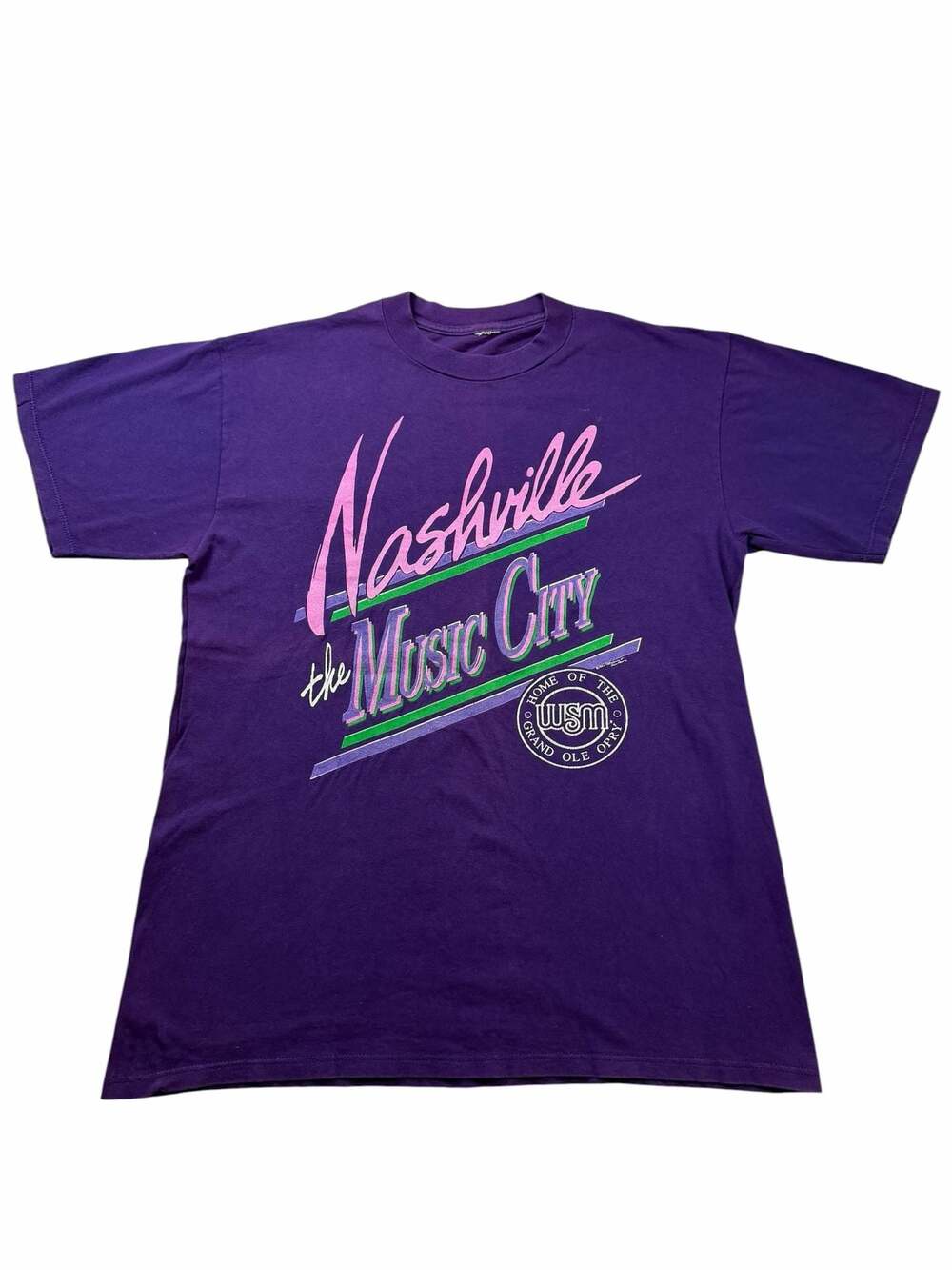 Vintage Nashville Music City T Shirt Purple Grand Ole Opry WSM Single Stitch L